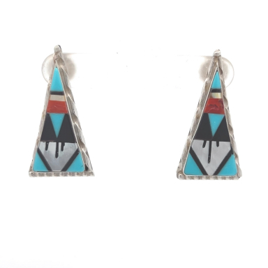 Zuni Indian Jewelry Genuine Gemstones Sterling Silver Post Earrings