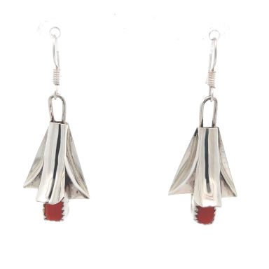 Native American Jewelry Genuine Coral Sterling Silver Earrings