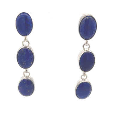 Genuine Blue Lapis Sterling Silver Long Dangle Earrings