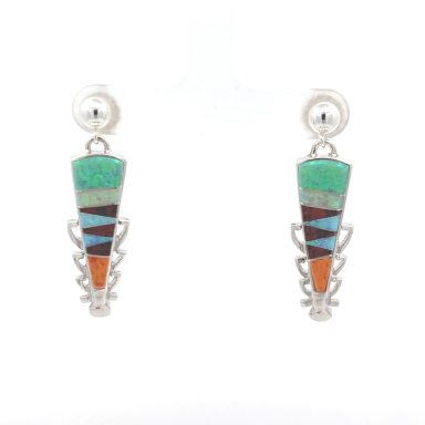 Calvin Begay Fire and Ice Opal Sterling Silver Earrings