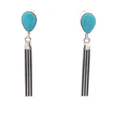 Genuine Kingman Turquoise Sterling Silver Long Dangle  Earrings