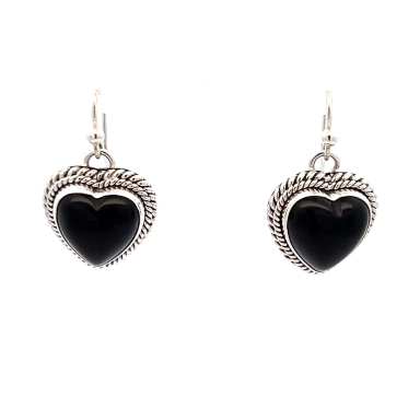 Artie Yellowhorse Genuine Black Onyx Sterling Silver Heart Earrings