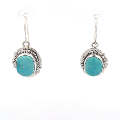 Native American Jewelry Genuine Kingman Turquoise Sterling Silver Earrings