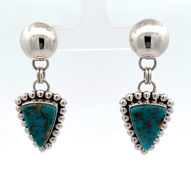 Artie Yellowhorse Genuine Mineral Park Turquoise  Sterling Silver Post Earrings