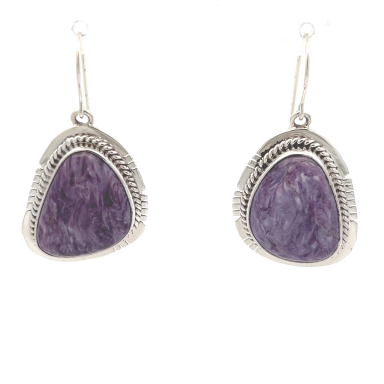 Genuine Charoite Sterling Silver Native American Earrings