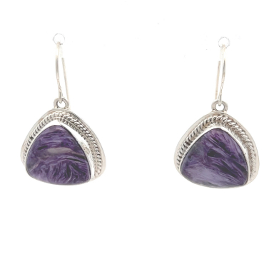 Genuine Charoite Sterling Silver Native American  Earrings