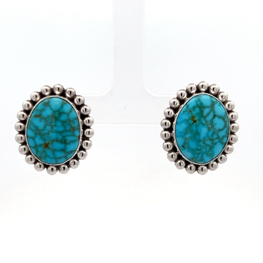 Artie Yellowhorse Jewelry Genuine Kingman Web Turquoise Sterling Silver Post Earrings