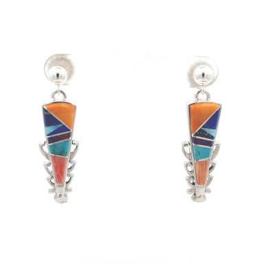 Calvin Begay Genuine Spiny Oyster Shell Sterling Silver Earrings