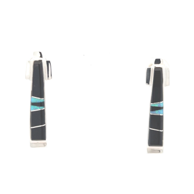 Calvin Begay Genuine Acoma Jet Sterling Silver Earrings