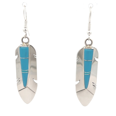 Genuine Sleeping Beauty Turquoise Sterling Silver Feather Earrings