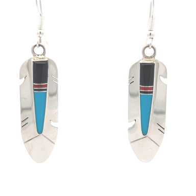 Native American Jewelry Genuine Sleeping Beauty Turquoise Sterling Silver Feather Earrings