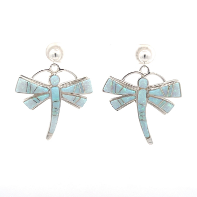 Calvin Begay Fire and Ice Opal  Sterling Silver Dragonfly Earrings