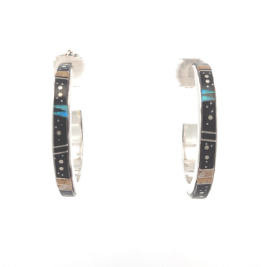 Calvin Begay Night Sky Sterling Silver Hoop Earrings