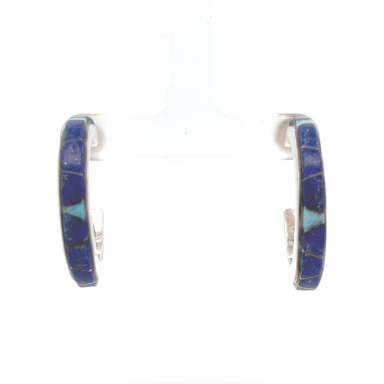 Calvin Begay Genuine Blue Lapis Sterling Silver Hoop Earrings