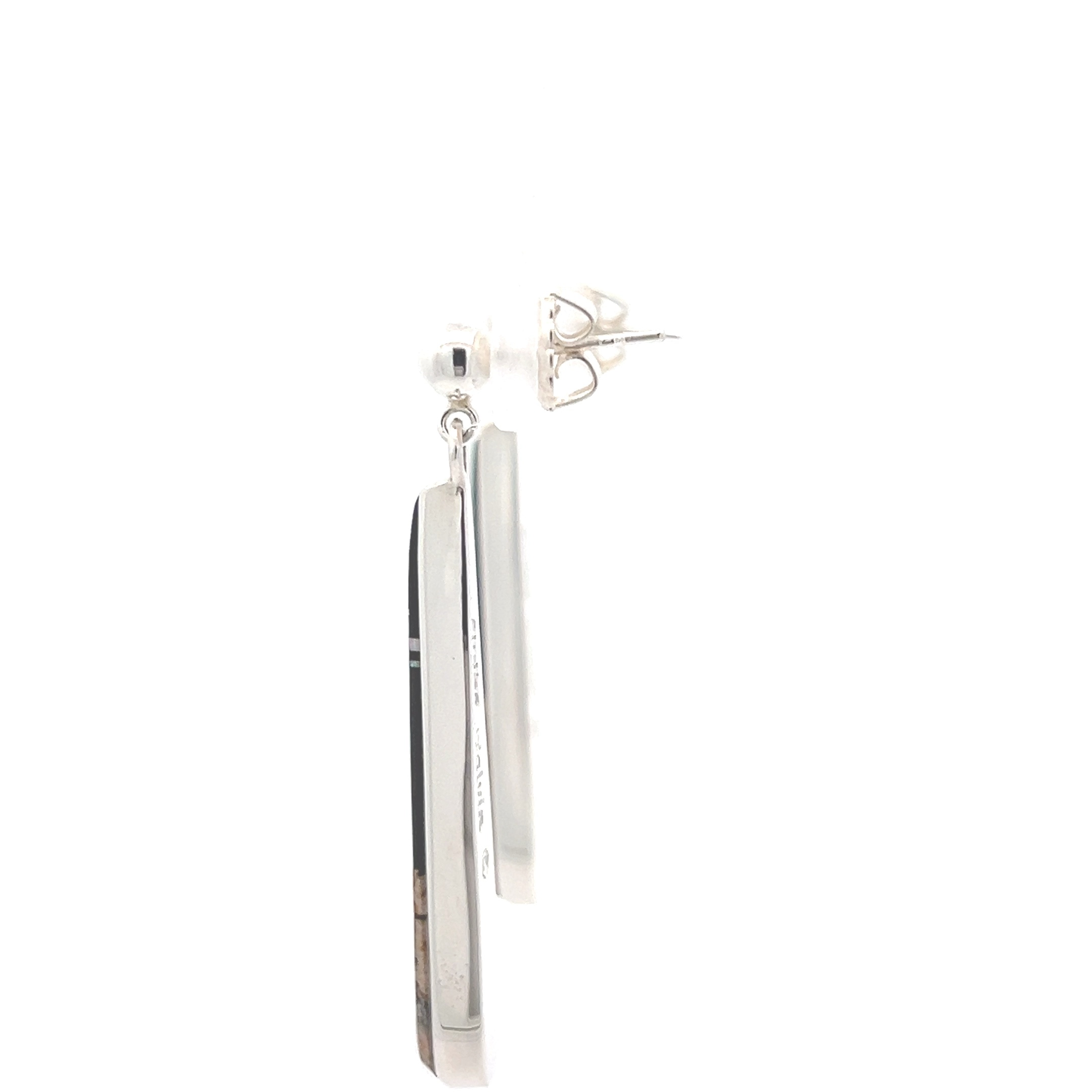 Native selling American Sterling Silver Rectangle Bar White Buffalo Dangle Earrings