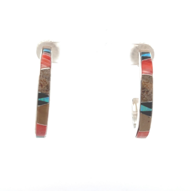 Calvin Begay Genuine Picture Jasper Sterling Silver Hoop Earrings