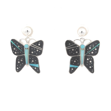 Calvin Begay Night Sky Design Sterling Silver Butterfly Earrings