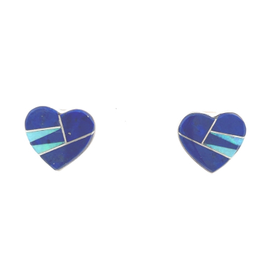 Calvin Begay Genuine Blue Lapis Sterling Silver Heart Earrings