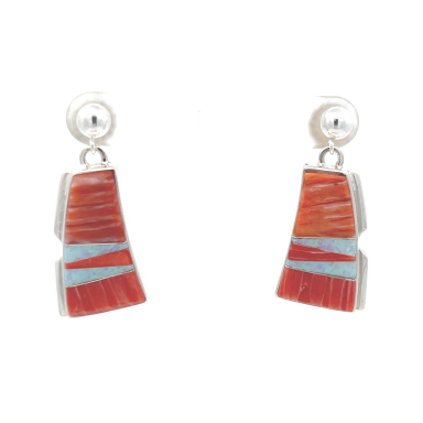 Calvin Begay Genuine Spiny Oyster Shell Sterling Silver Earrings