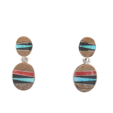 Calvin Begay Picture Jasper Sterling Silver Earrings