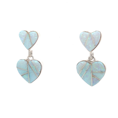 Calvin Begay Fire and Ice Opal Sterling Silver Heart Earrings