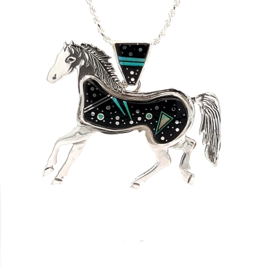 Calvin Begay Night Sky Design Sterling Silver Horse Pendant