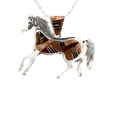 Calvin Begay Genuine Picture Jasper Sterling Silver Horse Pendant