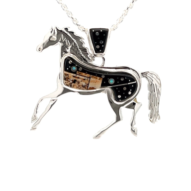 Navajo Artist Calvin Begay Starry Night at the Pueblo Horse Pendant