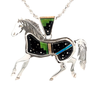 Calvin Begay Night Sky Sterling Silver Horse Pendant