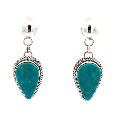 Artie Yellowhorse Genuine Mineral Park Turquoise Sterling Silver Post Earrings