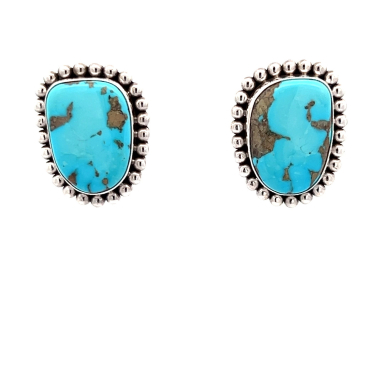 Artie Yellowhorse Rare Morenci Turquoise Sterling Silver Post Earrings