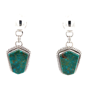 Artie Yellowhorse Genuine Mineral Park Turquoise Sterling Silver Post Earrings