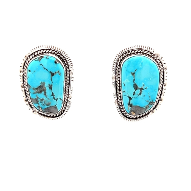 Artie Yellowhorse Rare Morenci Turquoise Sterling Silver Post Earrings