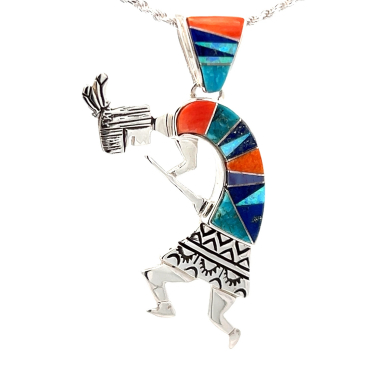 Calvin Begay Genuine Turquoise Sterling Silver Kokopelli Pendant