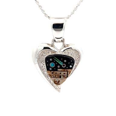 Calvin Begay Starry Night at the Pueblo Sterling Silver Heart Pendant