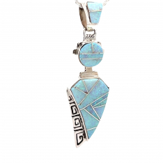 Calvin Begay Fire and Ice Opal Sterling Silver Kachina Pendant