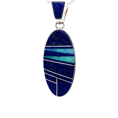 Navajo Artist Calvin Begay Genuine Blue Lapis Sterling Silver Pendant