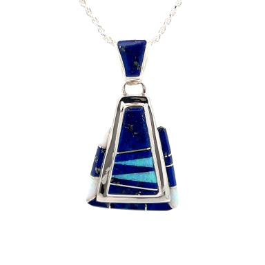 Calvin Begay Genuine Blue Lapis Sterling Silver Triangle  Pendant