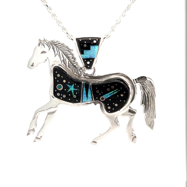 Calvin Begay Night Sky Sterling Silver Horse Pendant