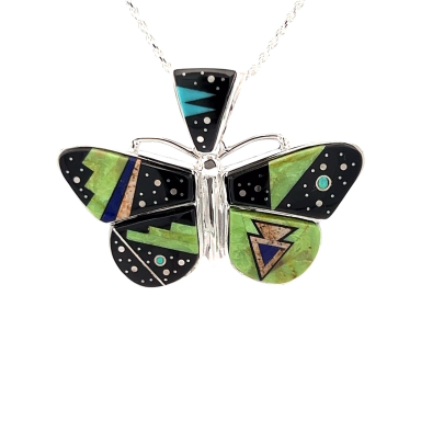 Calvin Begay Night Sky Sterling Silver Butterfly Pendant