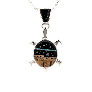 Calvin Begay Starry Night in the Pueblo Sterling Silver Turtle Pendant