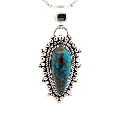 Artie Yellowhorse Genuine Mineral Park Turquoise  Sterling Silver Pendant