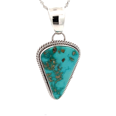Artie Yellowhorse Genuine Emerald Valley Turquoise Sterling Silver Pendant