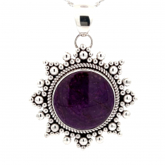 Artie Yellowhorse Genuine Sugilite Sterling Silver Rising Sun Pendant