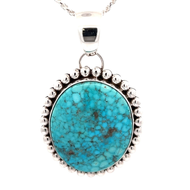 Artie Yellowhorse Genuine Kingman Turquoise Sterling Silver Pendant