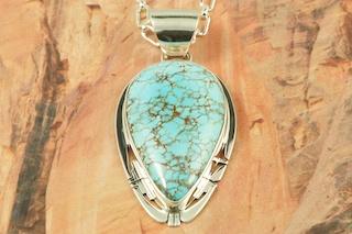 Turquoise Pendant Genuine Candelaria Turquoise set in Sterling Silver ...